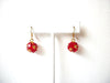 Smaller Vintage 1950s Gold Red Glass Earrings 121120