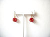 Smaller Vintage 1950s Gold Red Glass Earrings 121120
