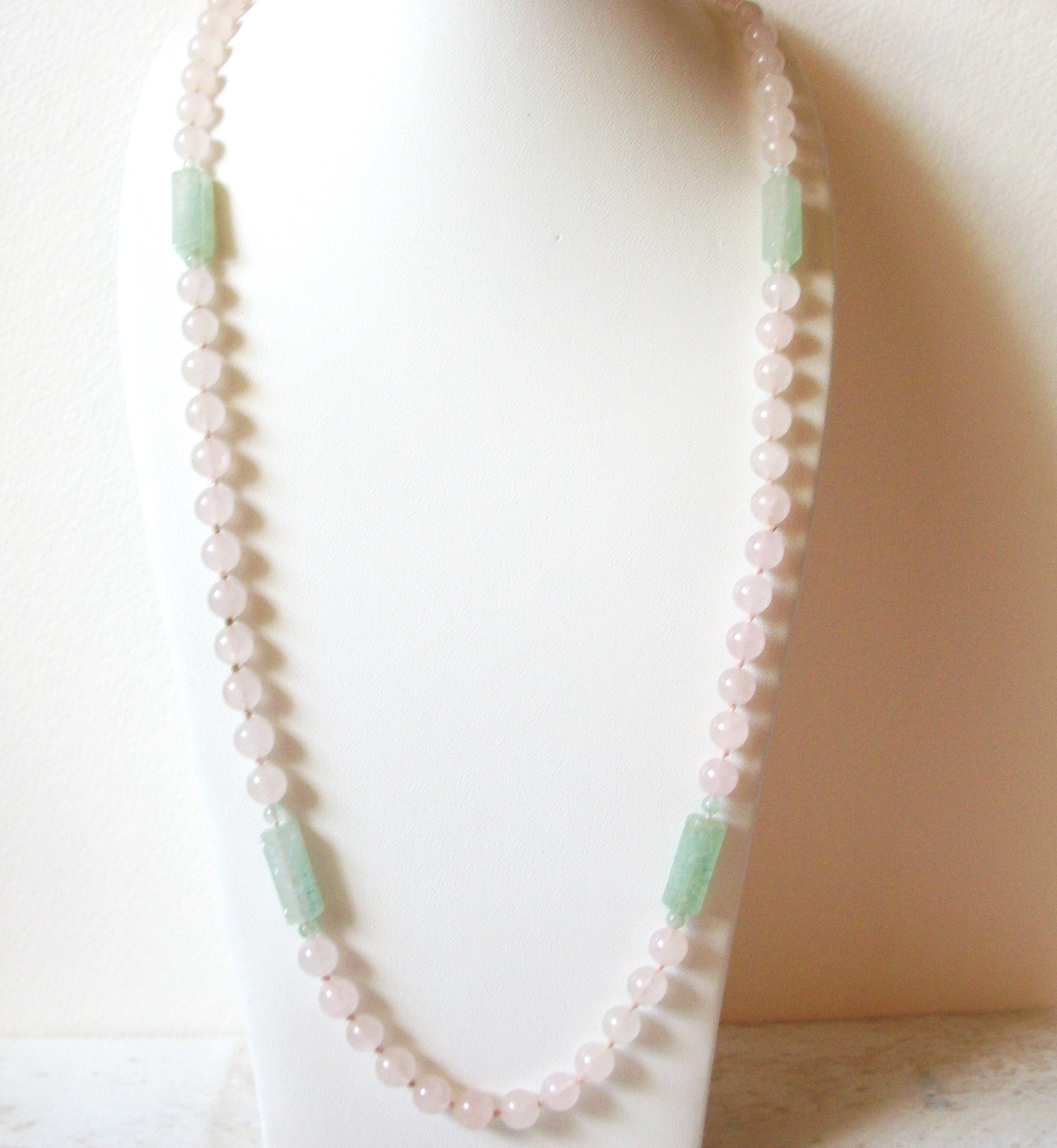 Vintage Rose Quartz Green Jade Necklace 60720