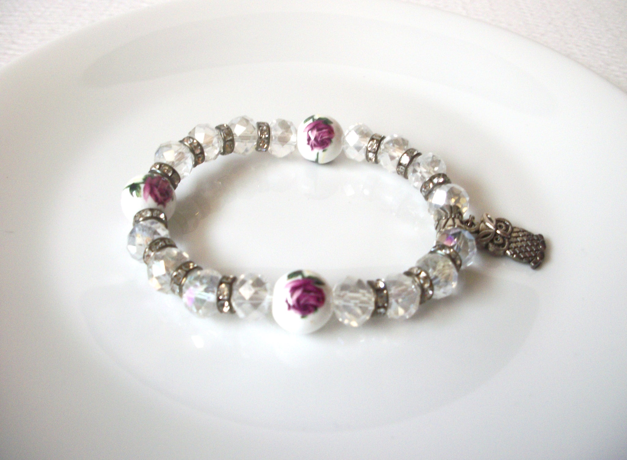 Clear Czech Glass Owl Bracelet 120620