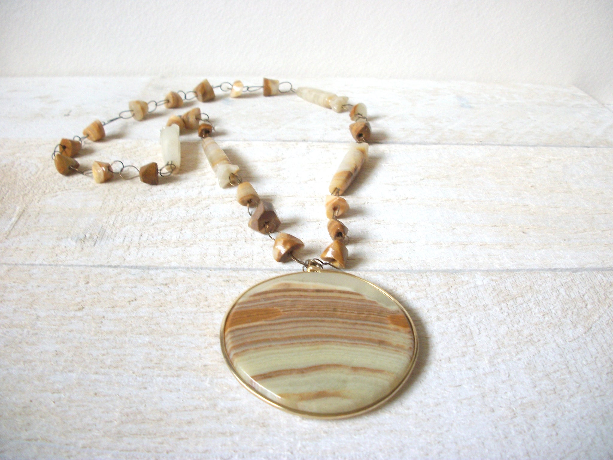 Retro Tan Brown Glass Stones Necklace 60620