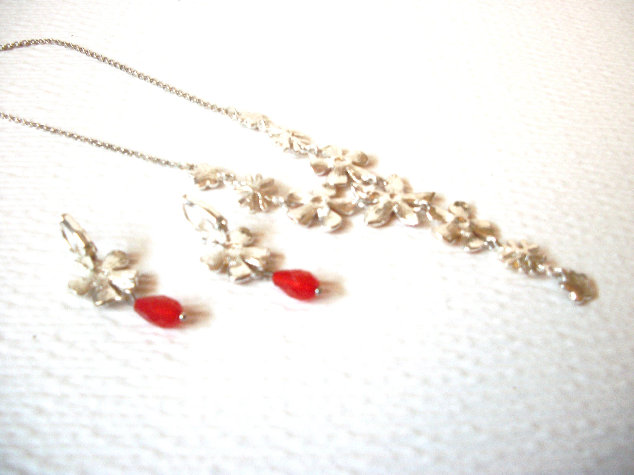Retro Hibiscus Flower Rhinestone Necklace Earring Set 121120
