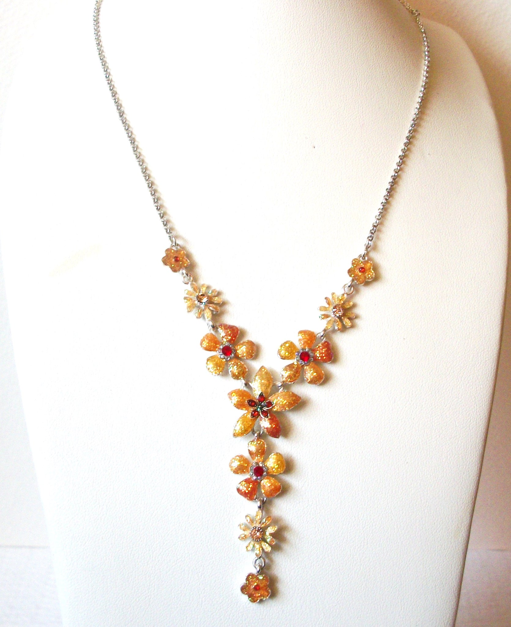 Retro Hibiscus Flower Rhinestone Necklace Earring Set 121120