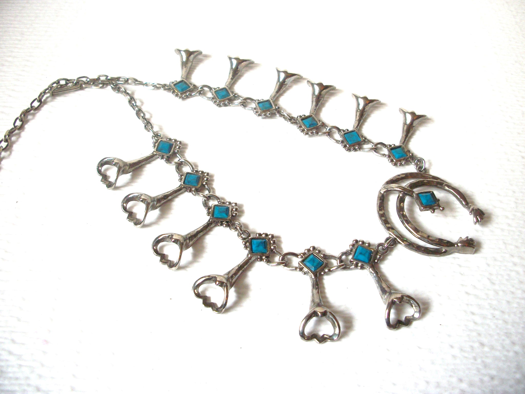 Vintage Simulated Turquoise Stone Native  Necklace 121220