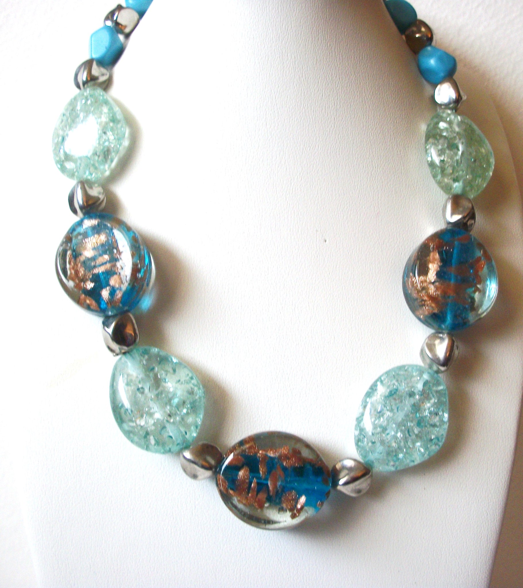 Art Glass Lucite Beaded Chunky Necklace 121220