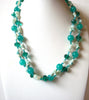 Retro Teal White Glass Stone Necklace 121220