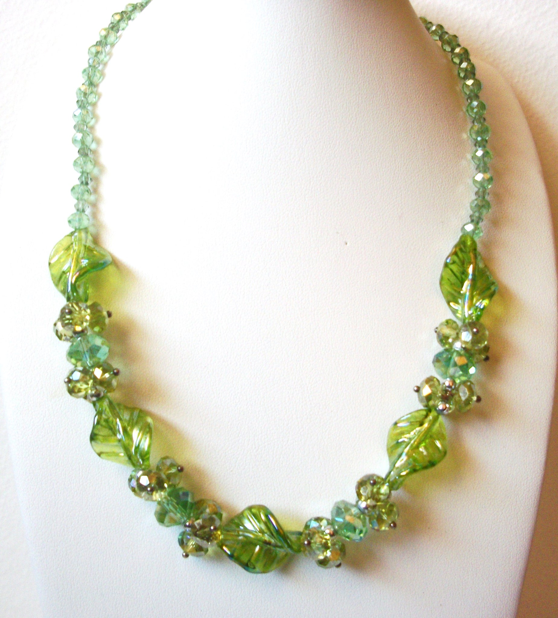 Green Leaves Czech Glass Hand Made Necklace 121320