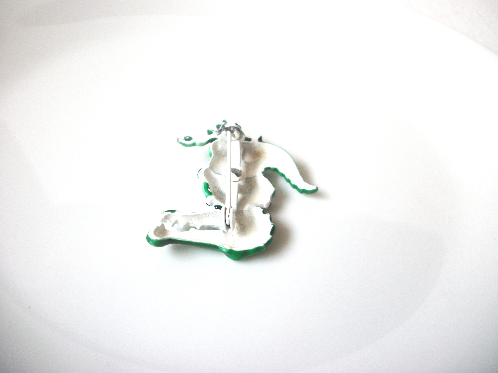 Vintage Green Crocodile Brooch Pin 121620