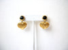 Vintage Gold Toned Black Heart Earrings 121820
