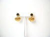 Vintage Gold Toned Black Heart Earrings 121820