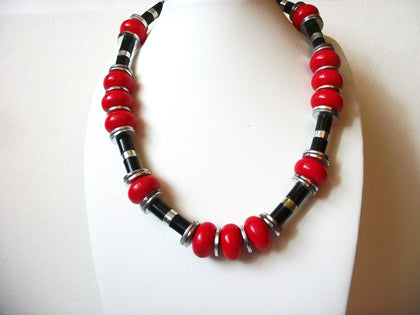 Retro Red Black Silver Necklace 61620