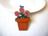 Hand Made Wood Flower In A Pot Brooch Pin 121720