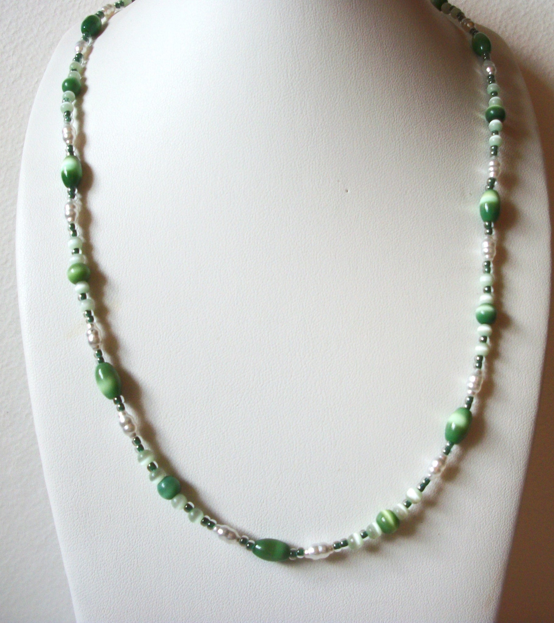 Retro Green Tiger Eye Fresh Water Pearls Necklace 62420