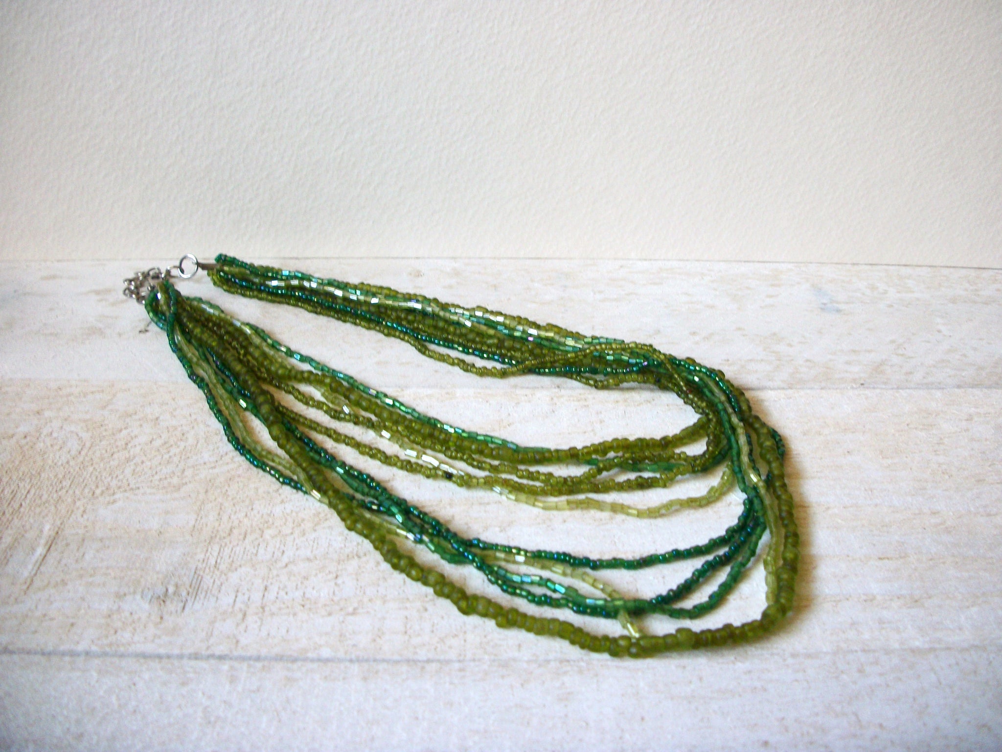 Vintage Green Glass Beads Necklace 62020