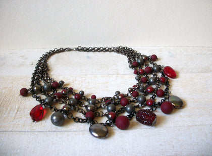 Vintage Silver Burgundy Necklace 62020