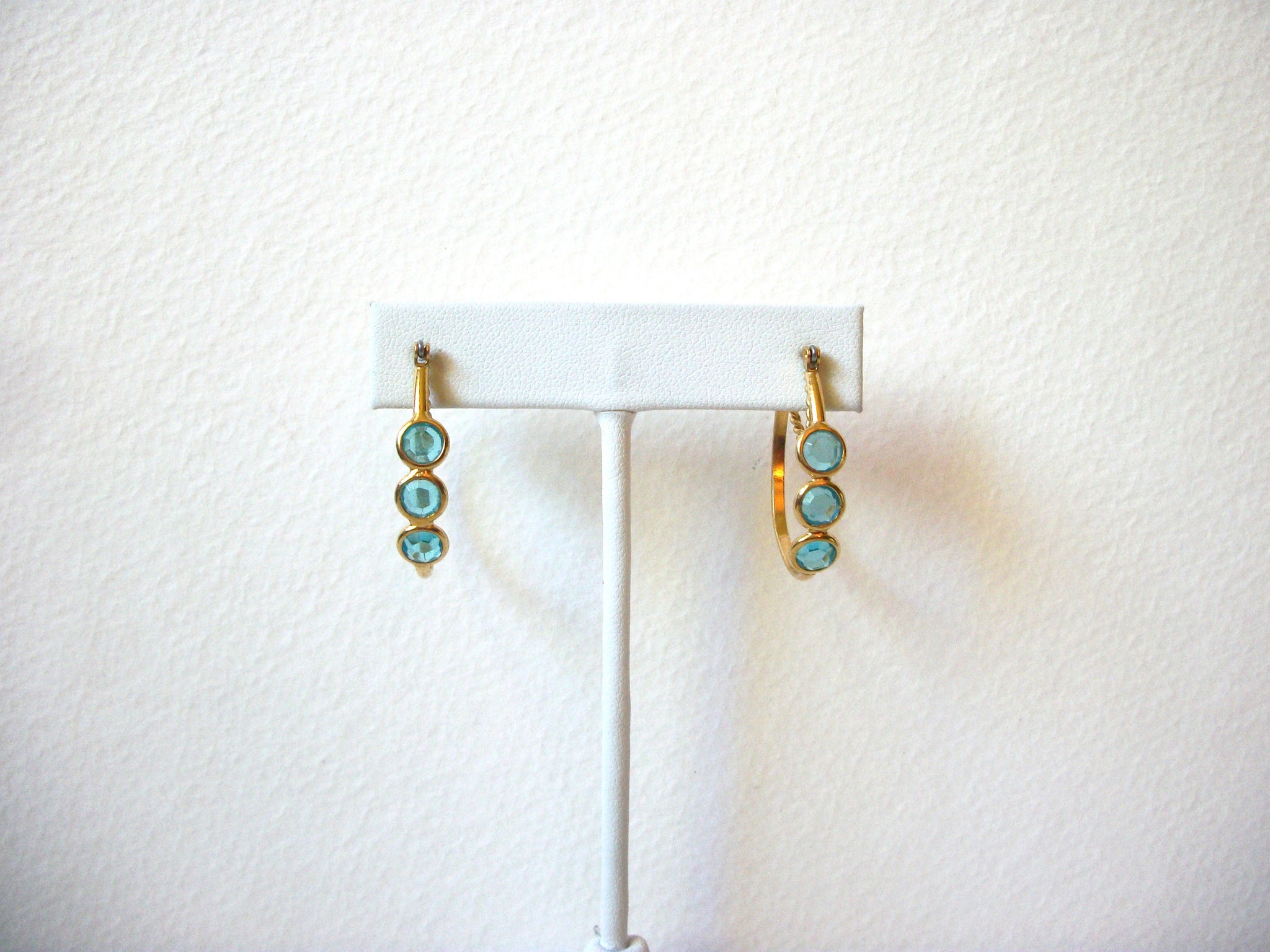Vintage Gold Blue Glass Earrings 61620