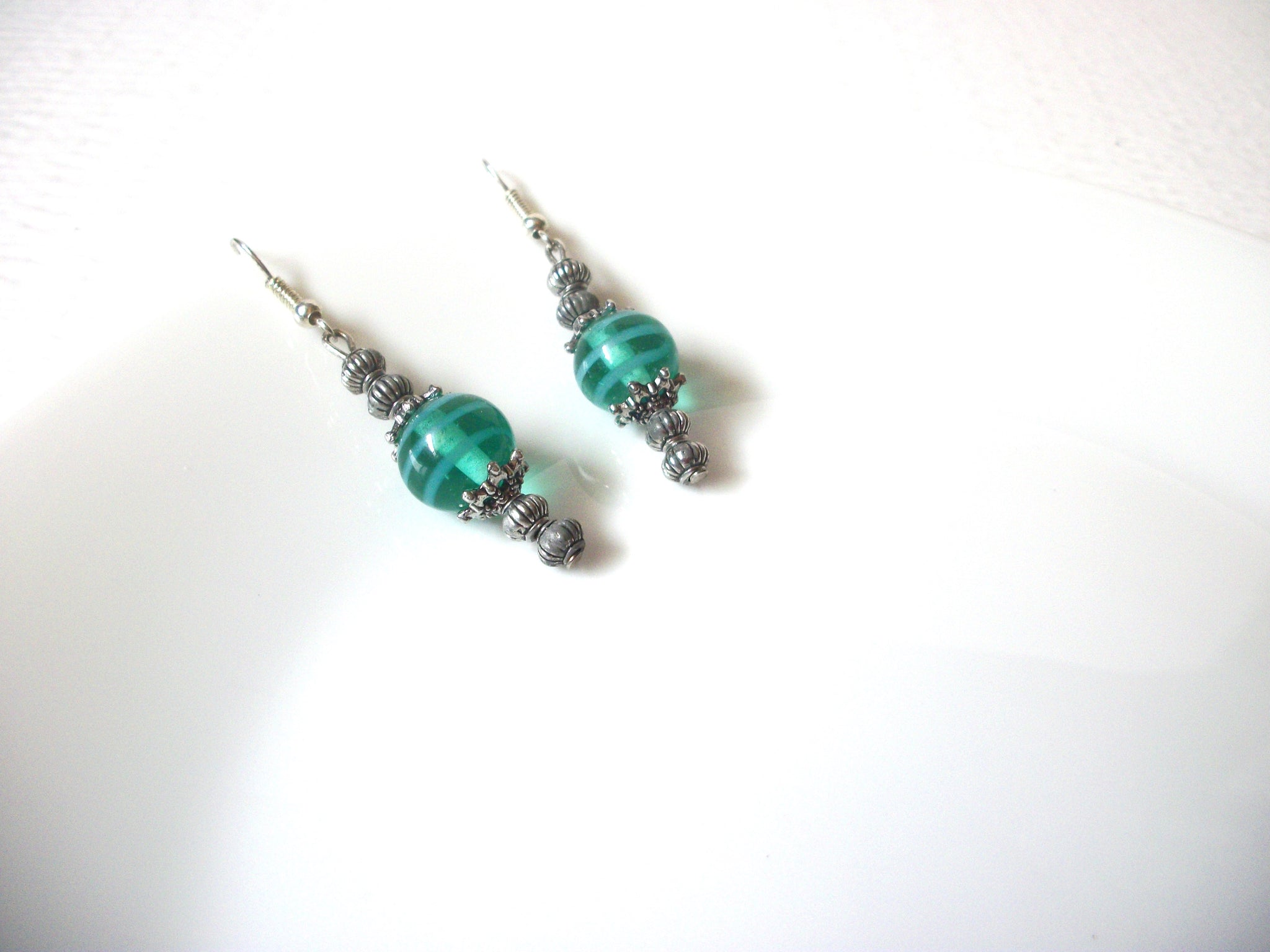 Vintage Teal Glass Earrings 121720