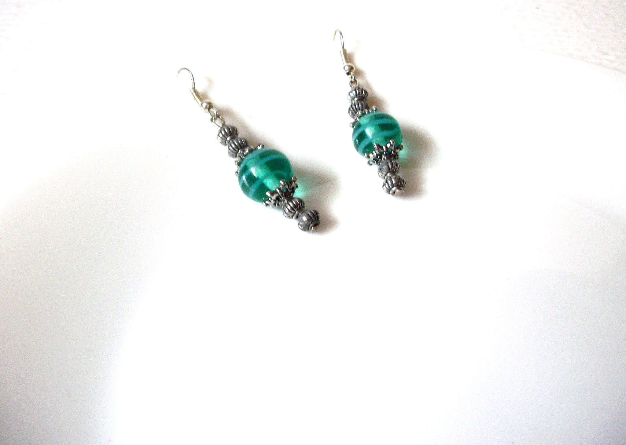 Vintage Teal Glass Earrings 121720