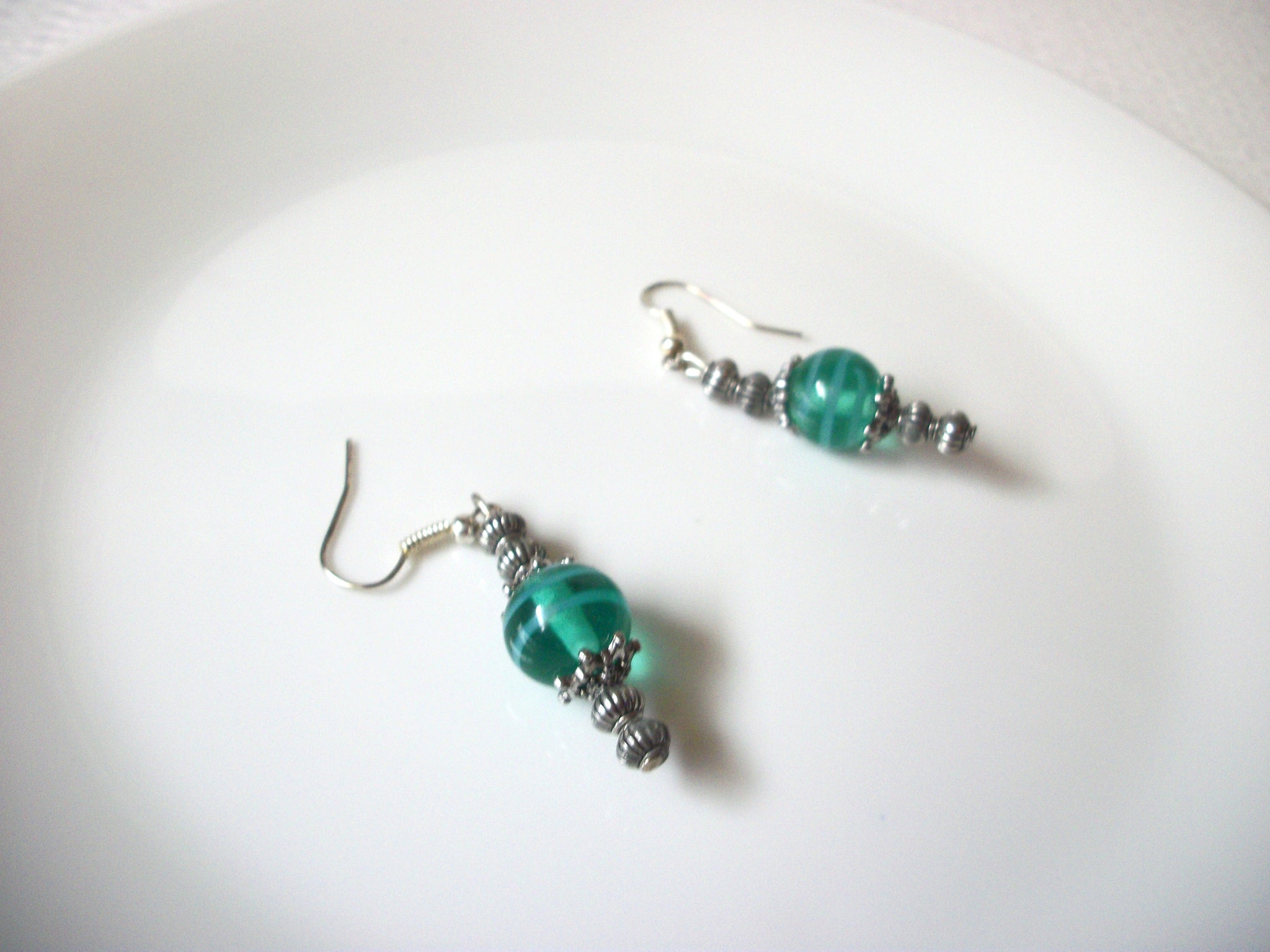 Vintage Teal Glass Earrings 121720