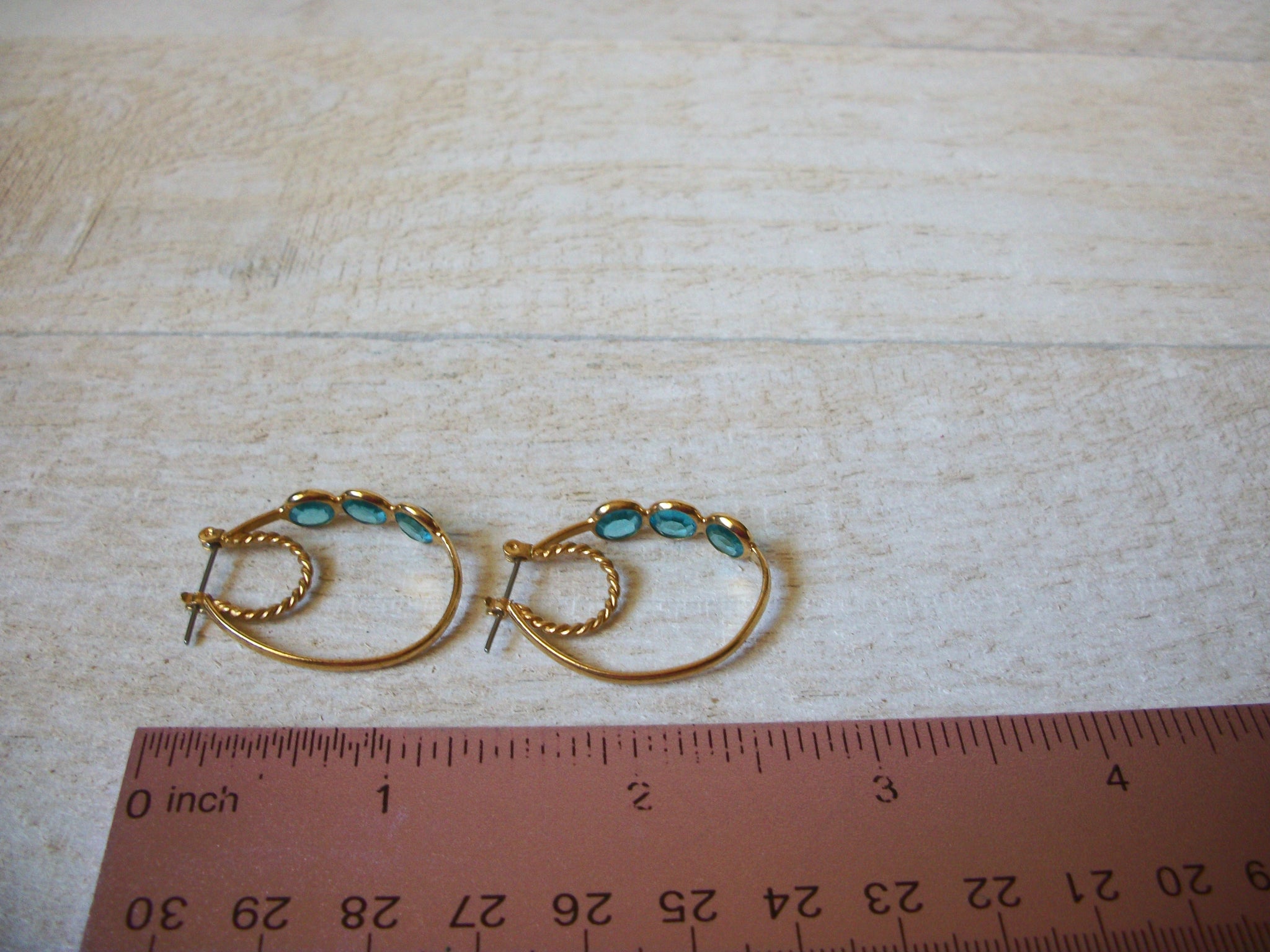 Vintage Gold Blue Glass Earrings 61620