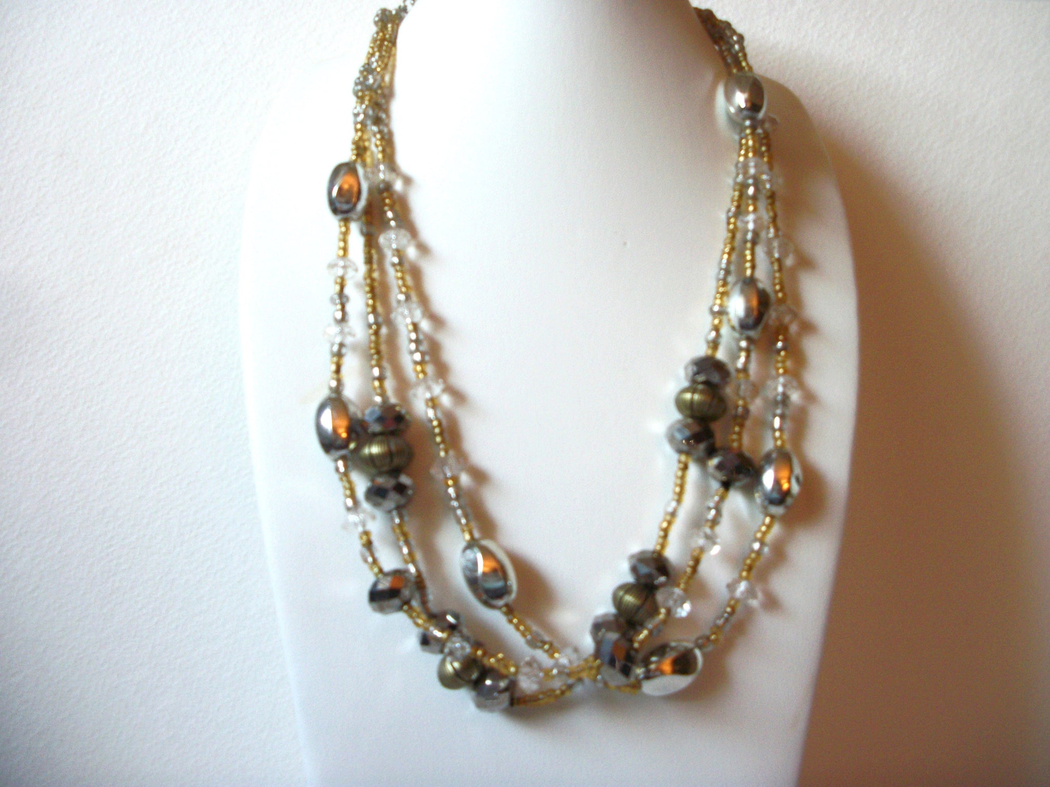 Retro Silver Gold Crystals Necklace 61120