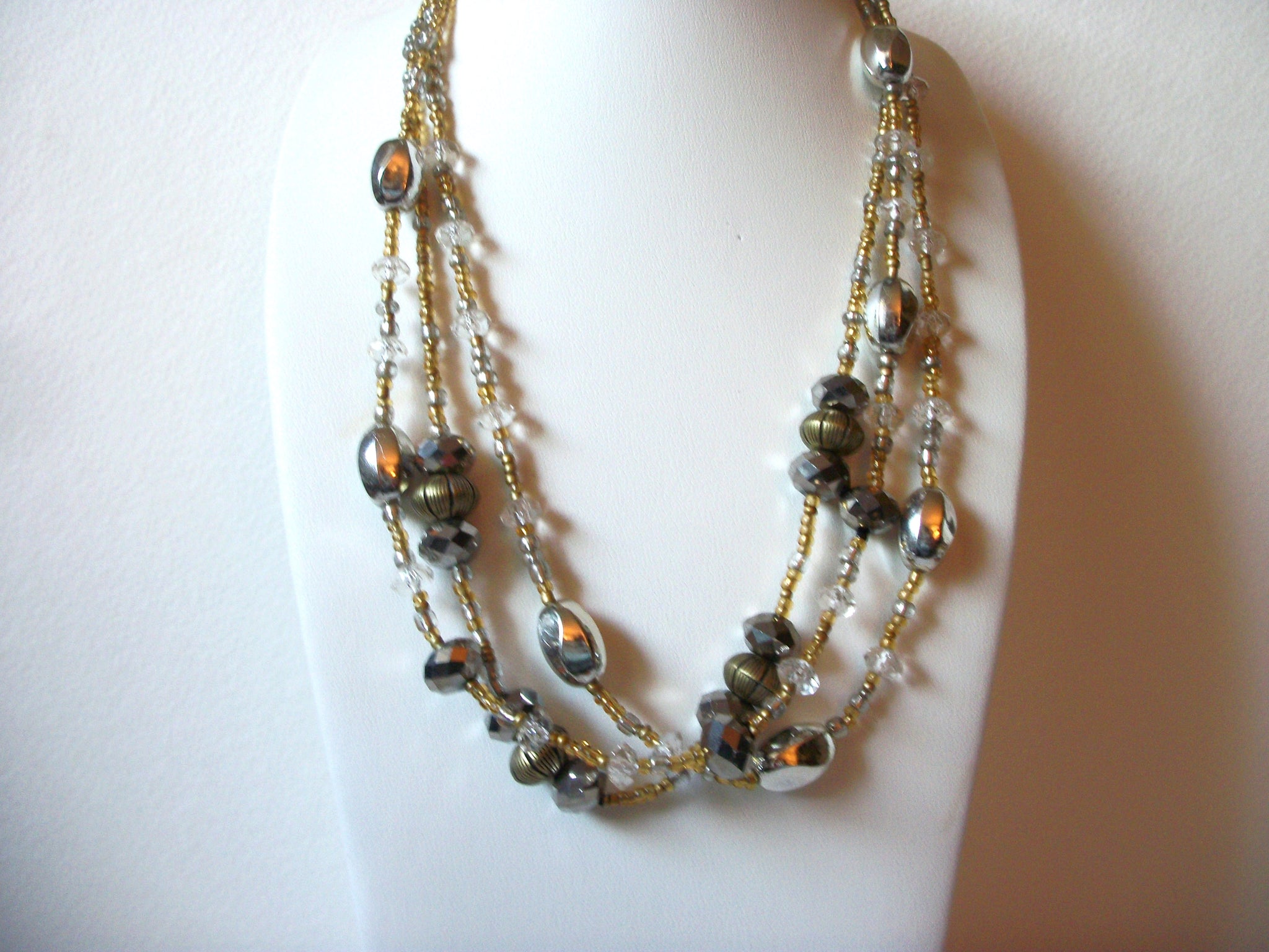 Retro Silver Gold Crystals Necklace 61120