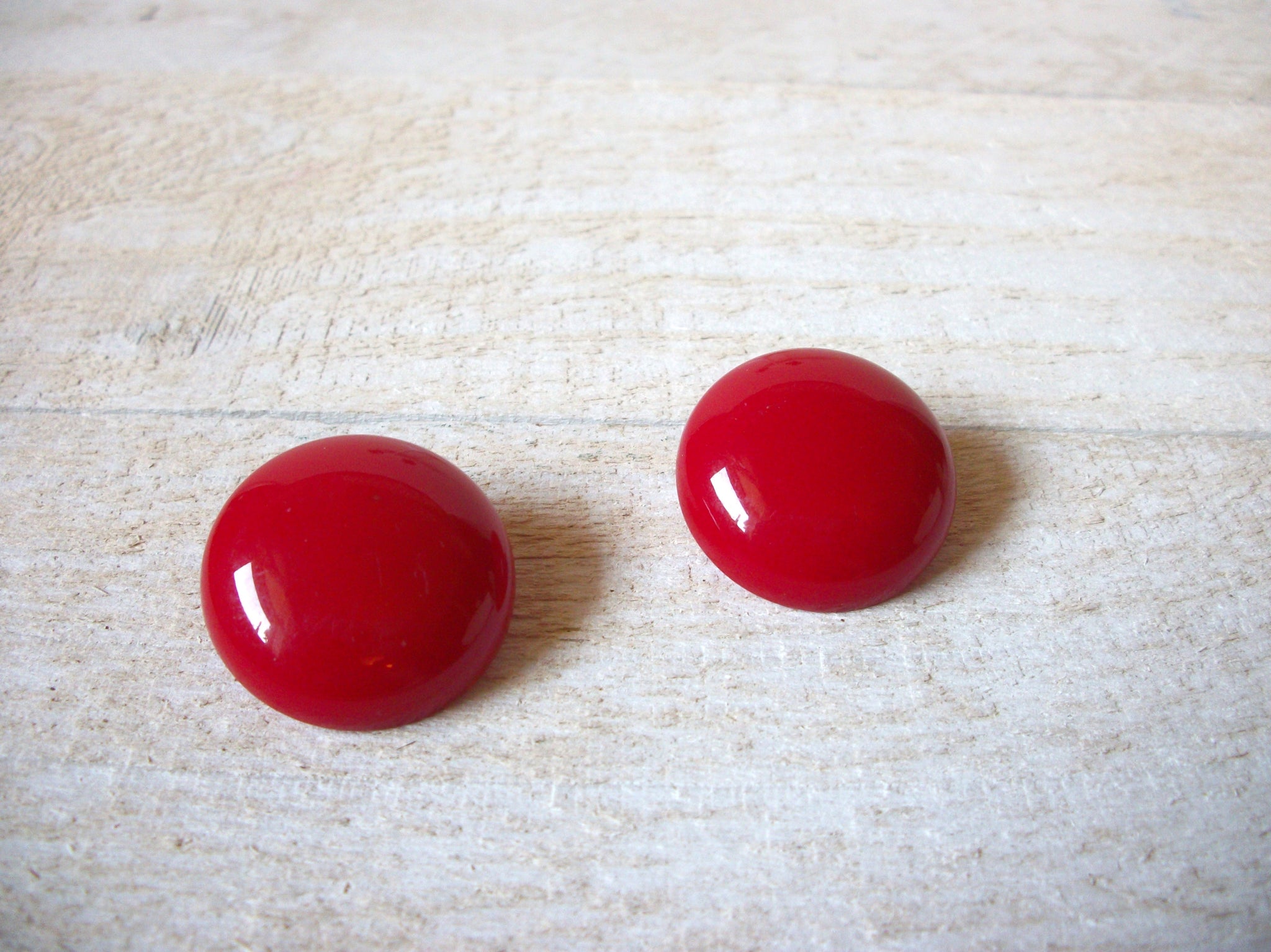 Vintage Red 1950s Button Clip On Earrings 61920
