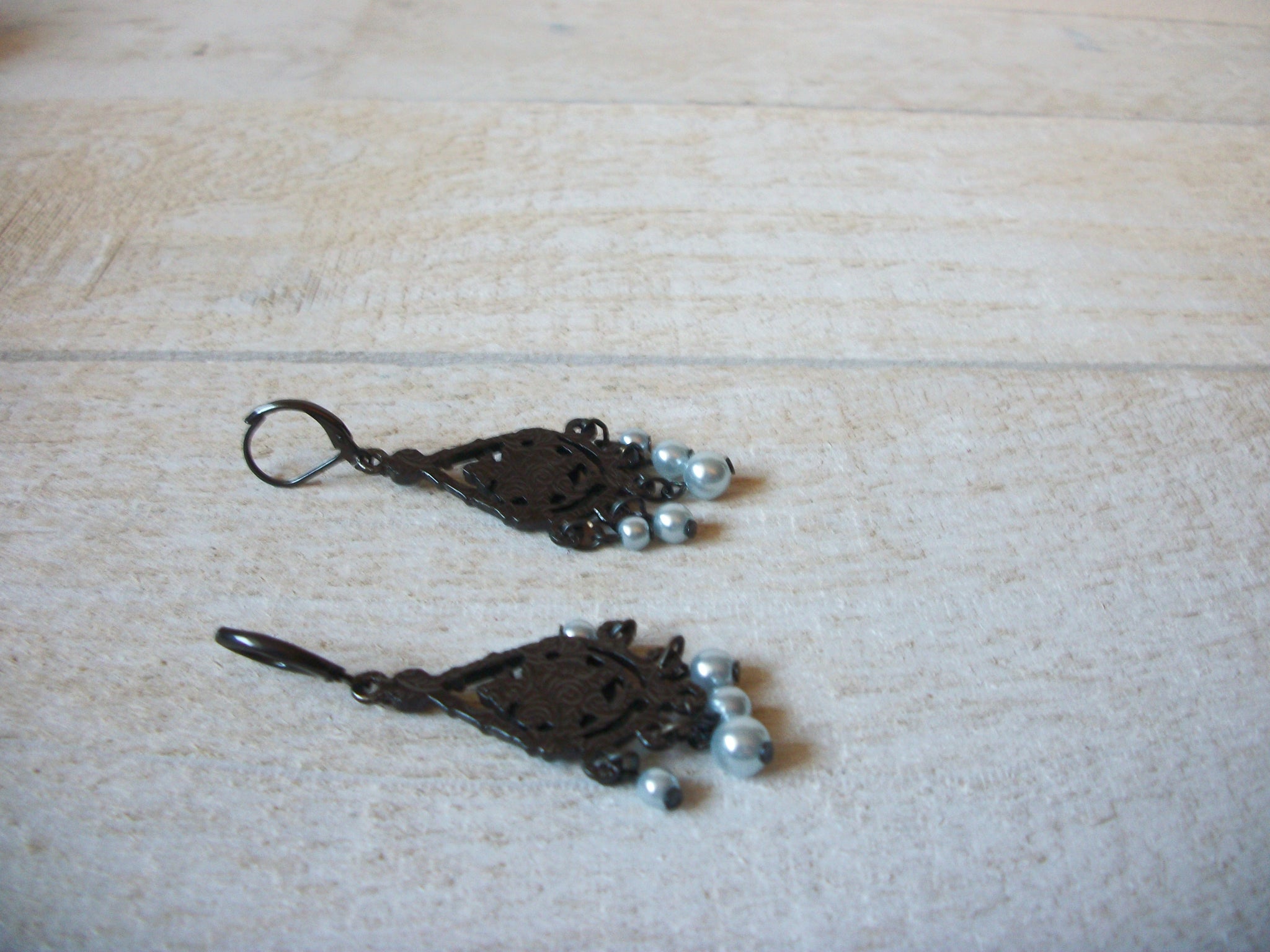 Vintage Gun Metal Pearl Earrings 61520