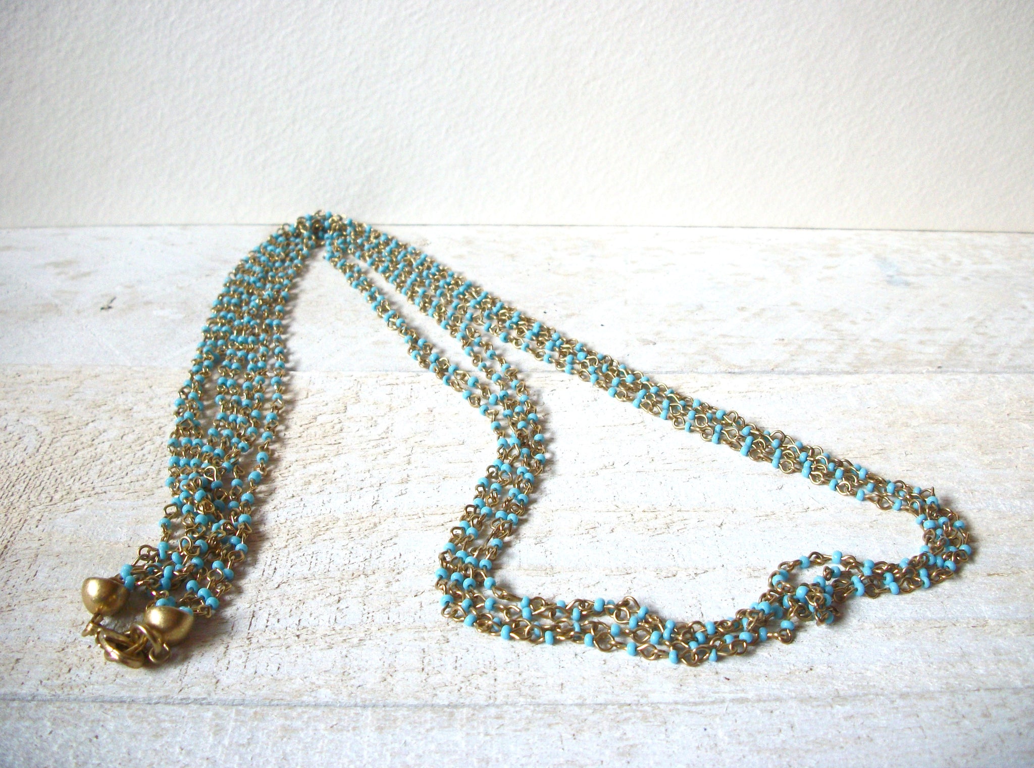 Retro Gold Blue Link Necklace 62220