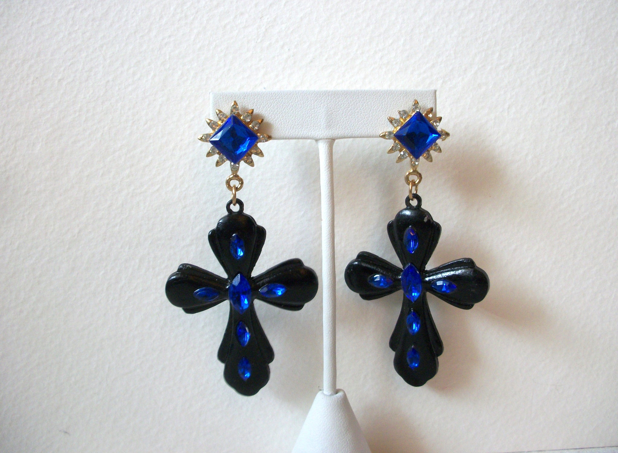 Retro Cobalt Blue Black Cross Earrings 70220