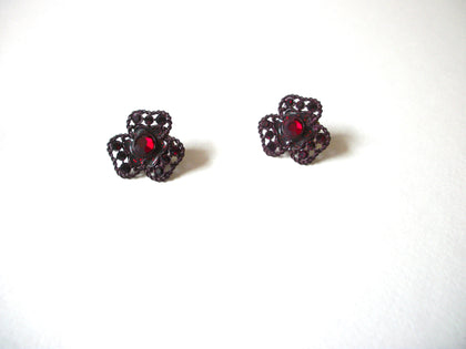 Vintage Victorian Bllod Red Rhinestones Earrings 71020