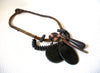 Vintage Brown Leather Wood Necklace 101020
