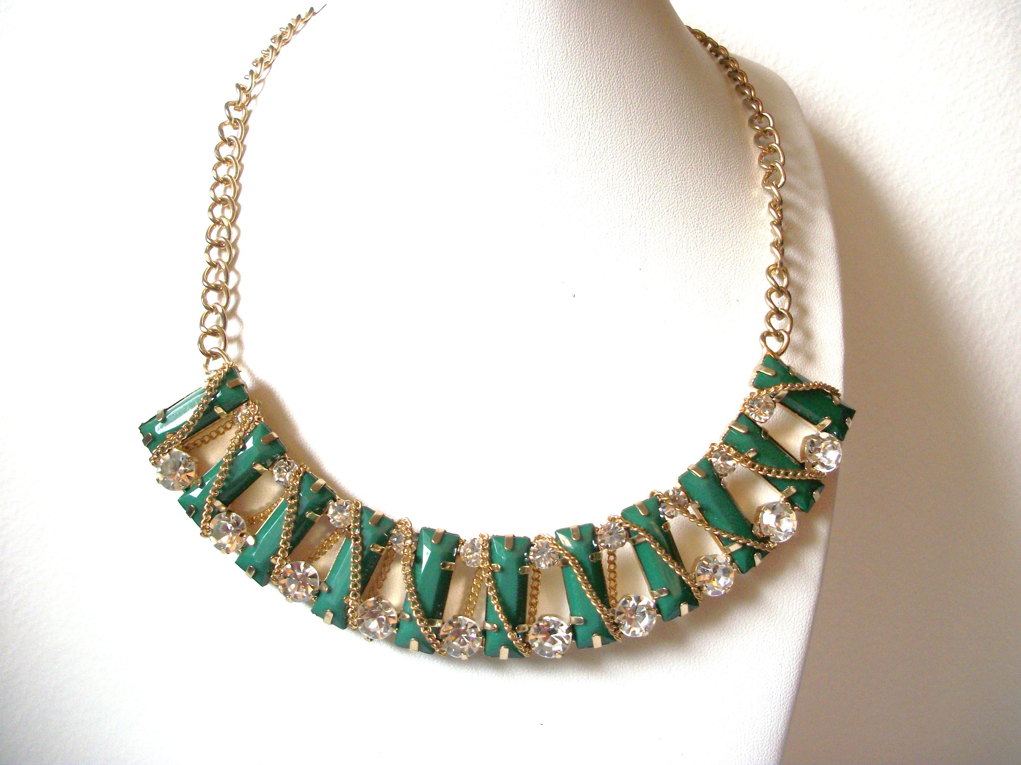 Retro Gold Green Bar Statement Necklace 101020