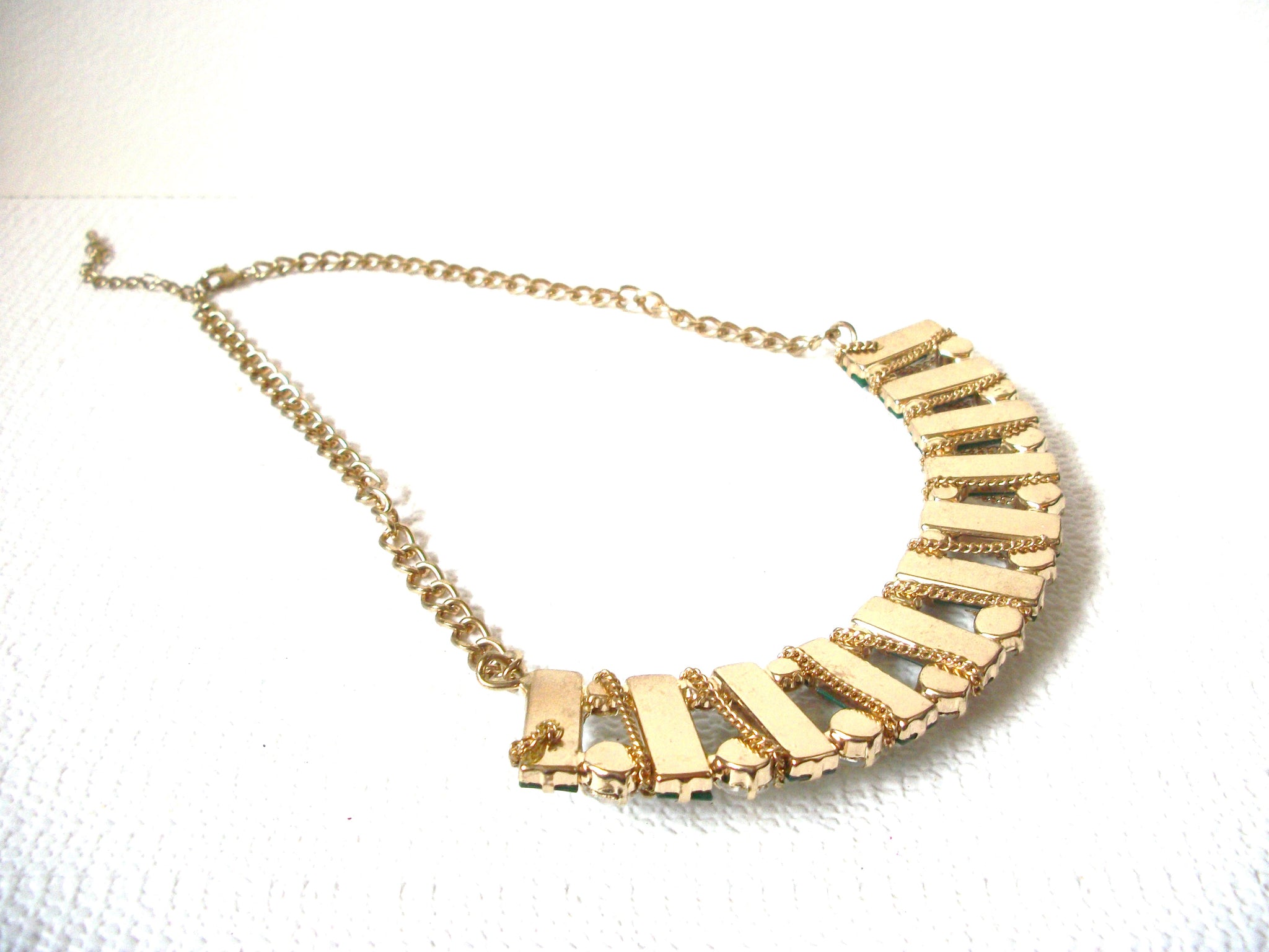 Retro Gold Green Bar Statement Necklace 101020