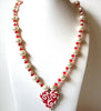 Retro Glass Pearls Red Lucite Heart Necklace 101020