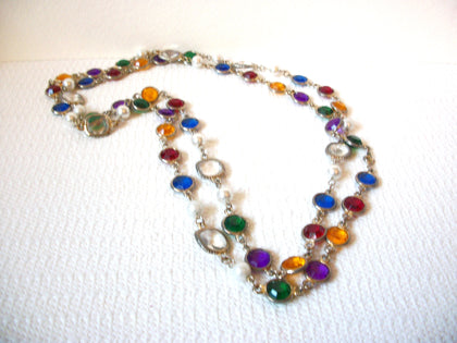 Vintage Colorful Bezel Glass Necklace 101120