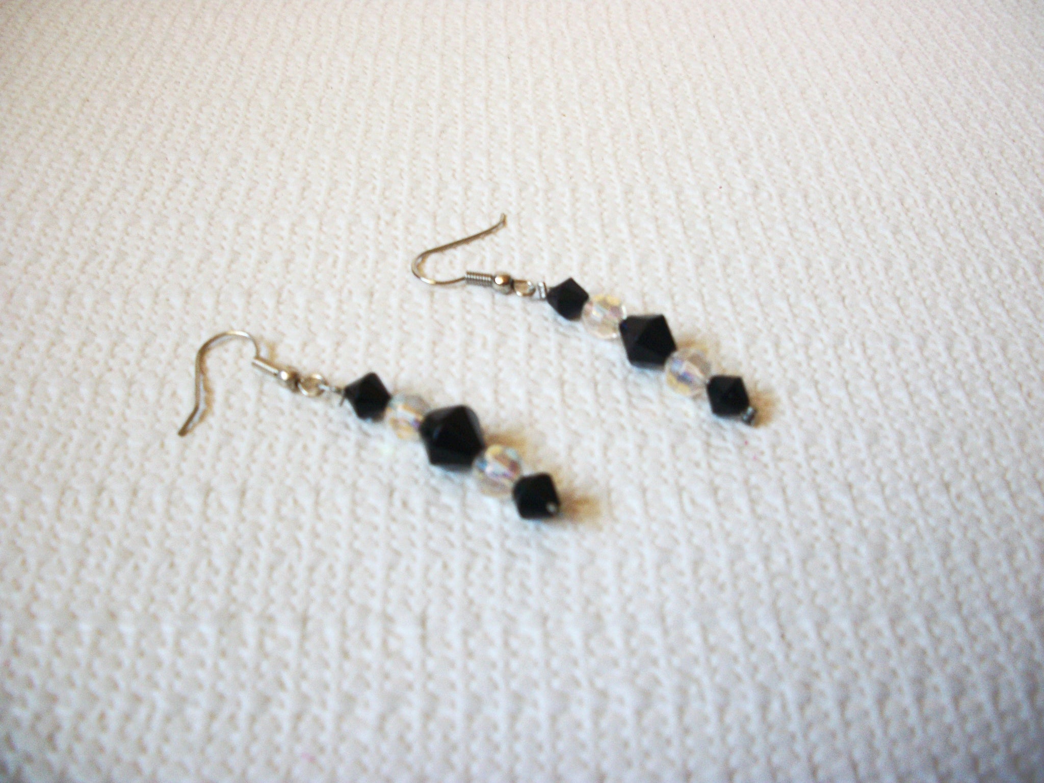 Vintage Black Clear Czech Glass Earrings 101120