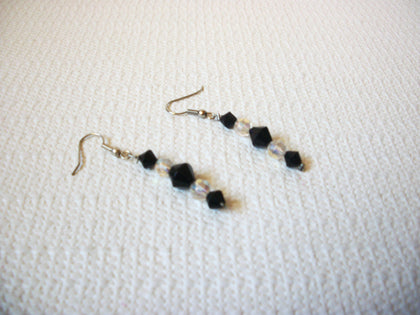 Vintage Black Clear Czech Glass Earrings 101120