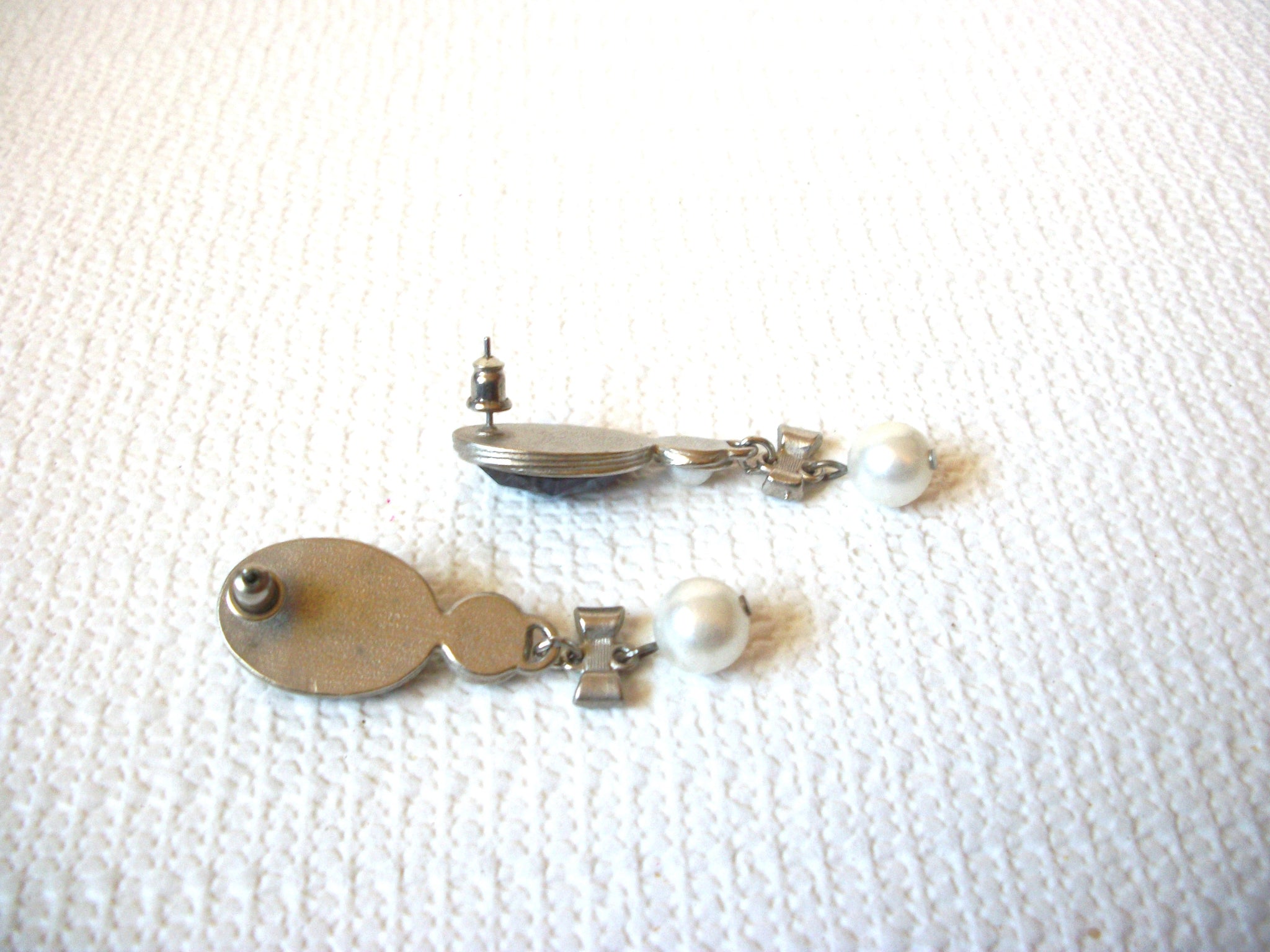 Vintage Silver Black Pearl Earrings 101120