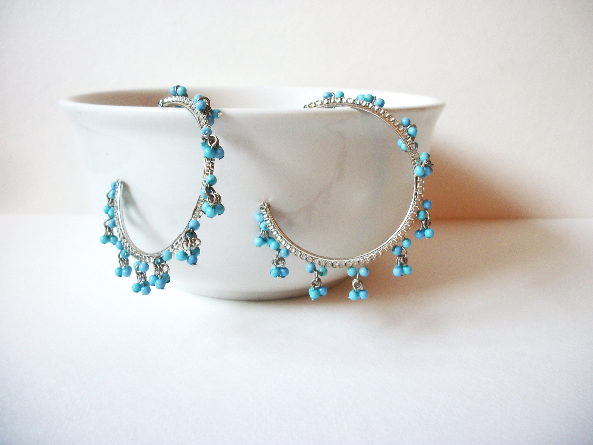 Bohemian Silver Blue Hoop Earrings 71220