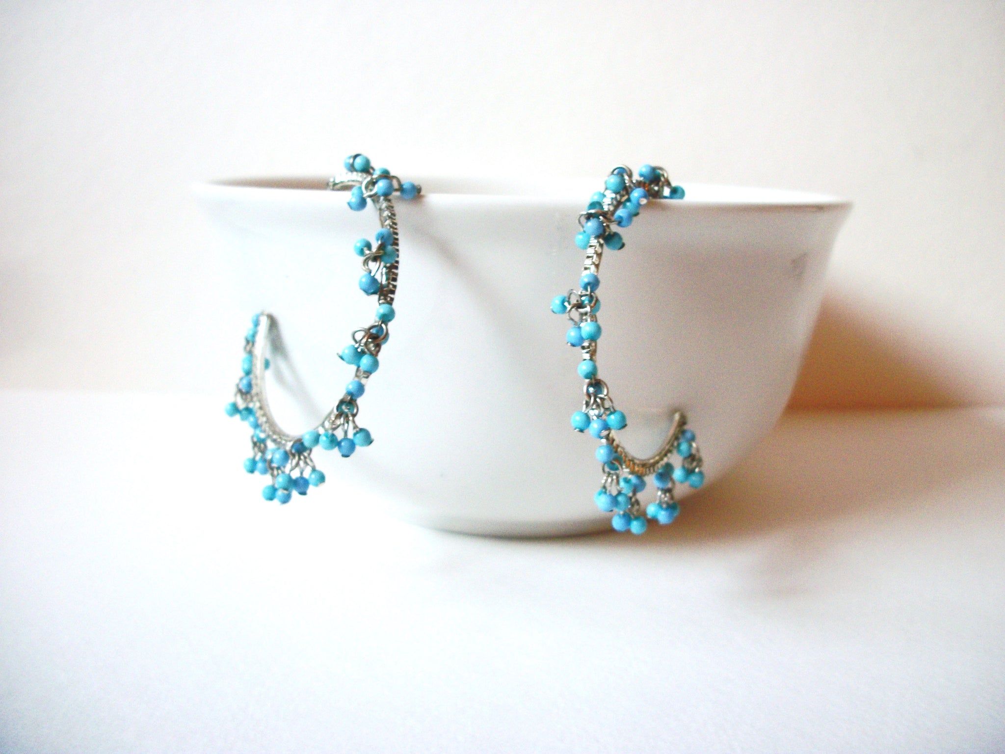 Bohemian Silver Blue Hoop Earrings 71220