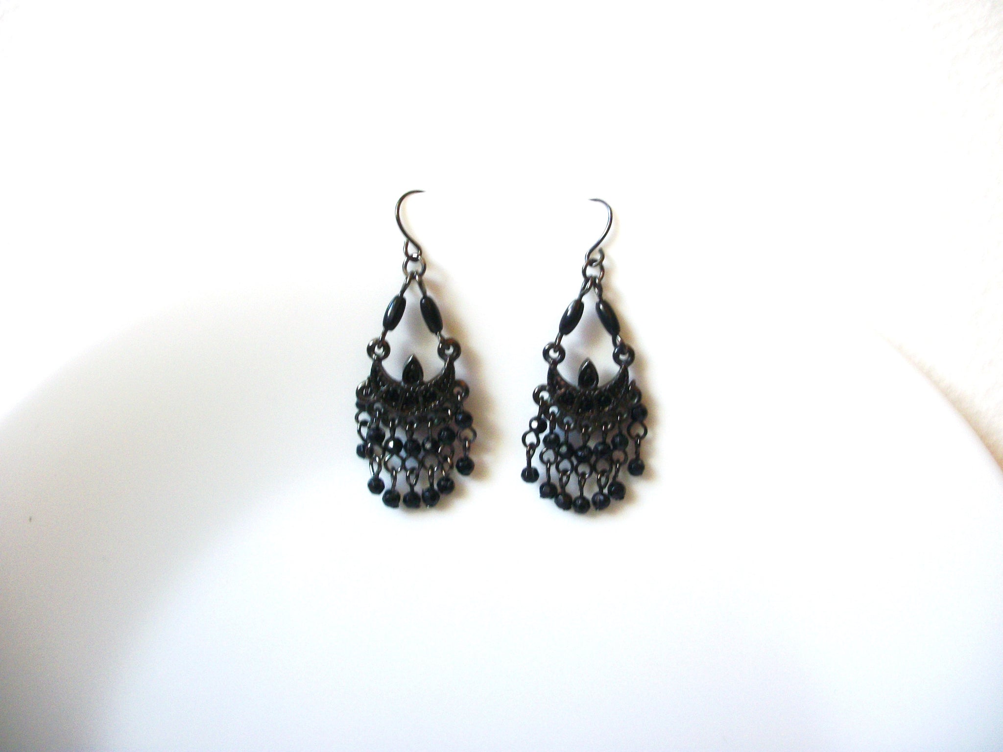 Vintage Black Rhinestones Chandelier Earrings 101120