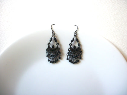 Vintage Black Rhinestones Chandelier Earrings 101120