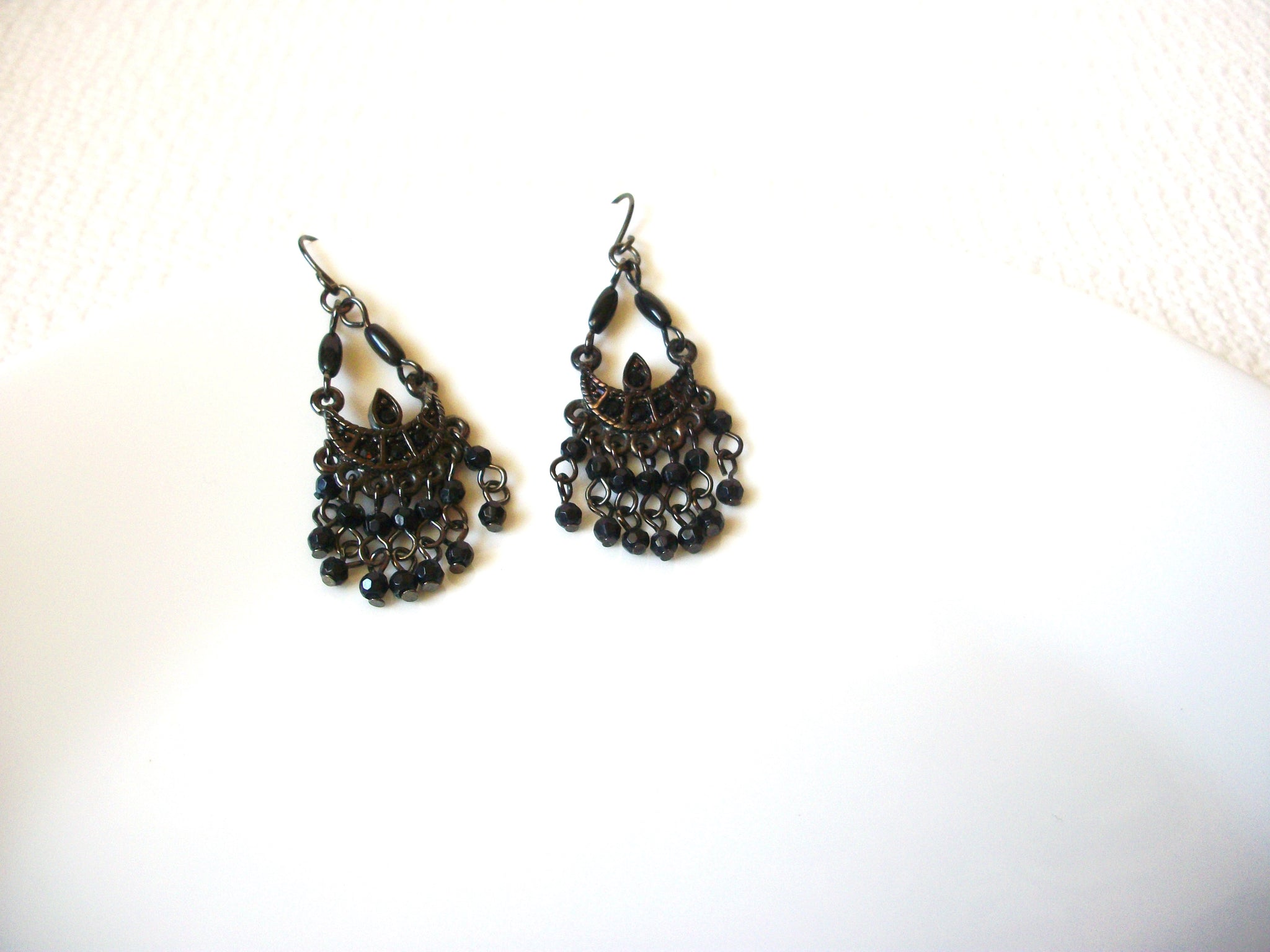 Vintage Black Rhinestones Chandelier Earrings 101120