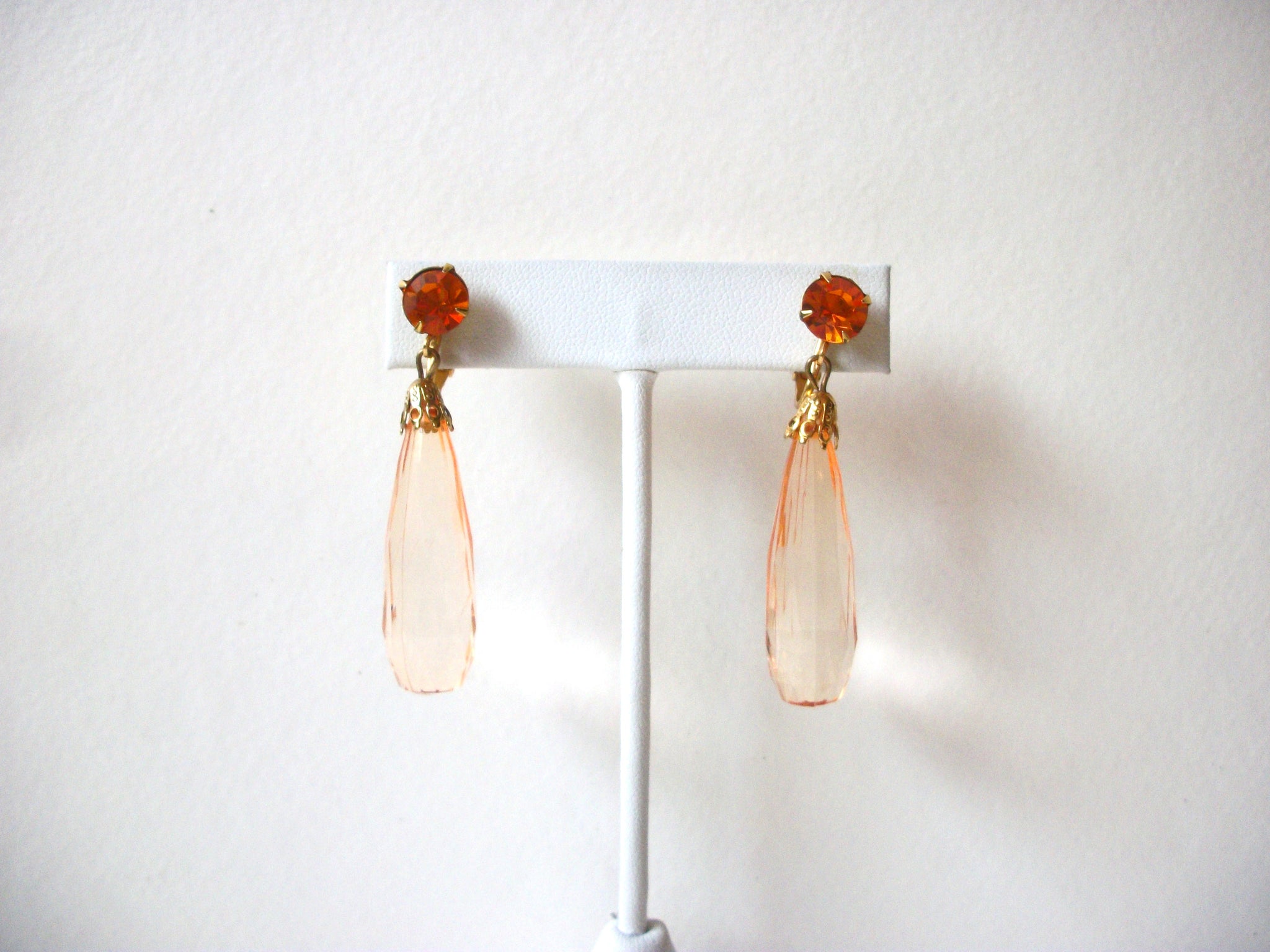 Vintage Apricot Blossom Dangle Rhinestone Earrings  71220