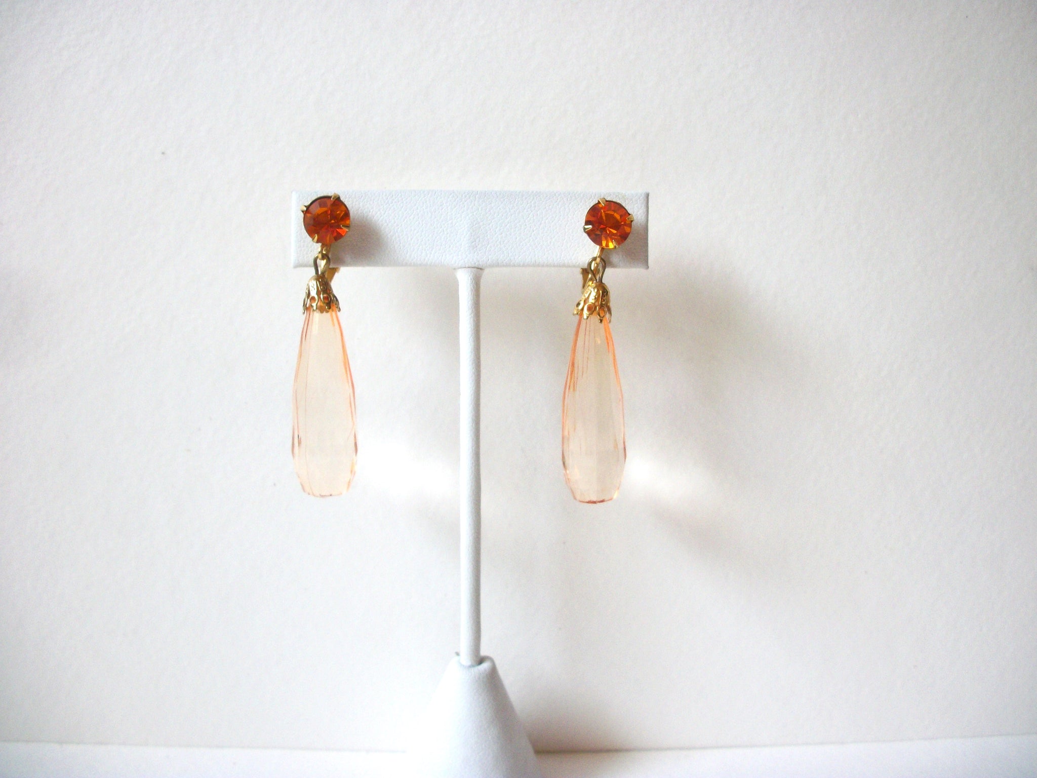 Vintage Apricot Blossom Dangle Rhinestone Earrings  71220