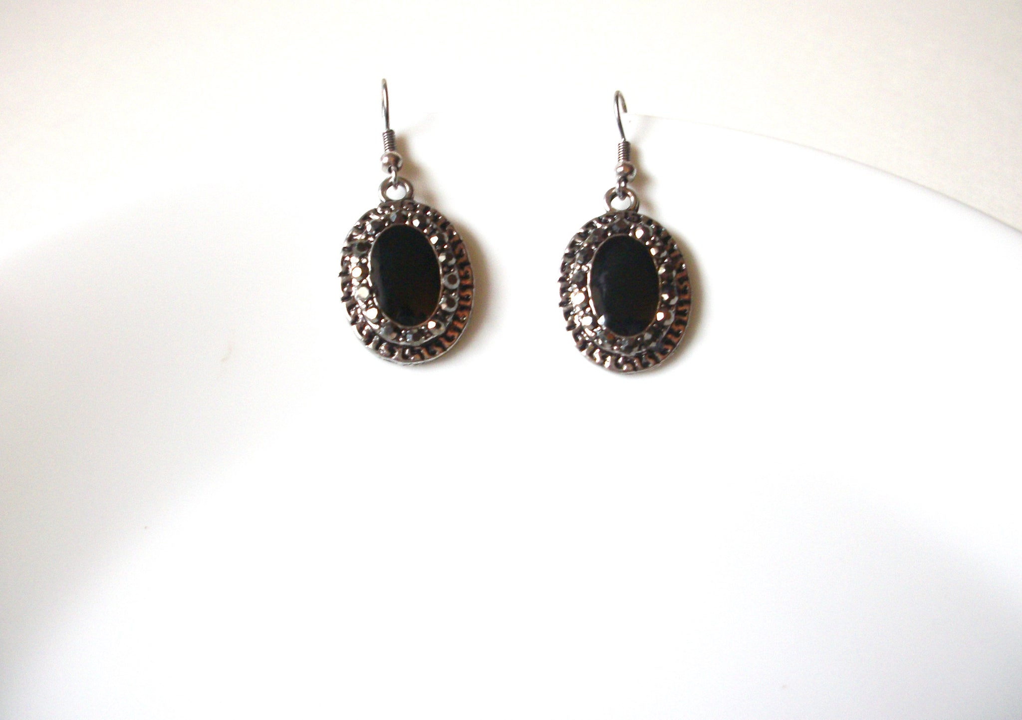Retro Silver Black Rhinestone Earrings 71320