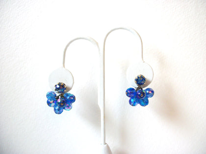 Vintage Iridescent Peacock Blue Crystal Cluster Earrings 101520