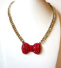 Vintage Red Rhinestones Bow Tie Necklace 101520