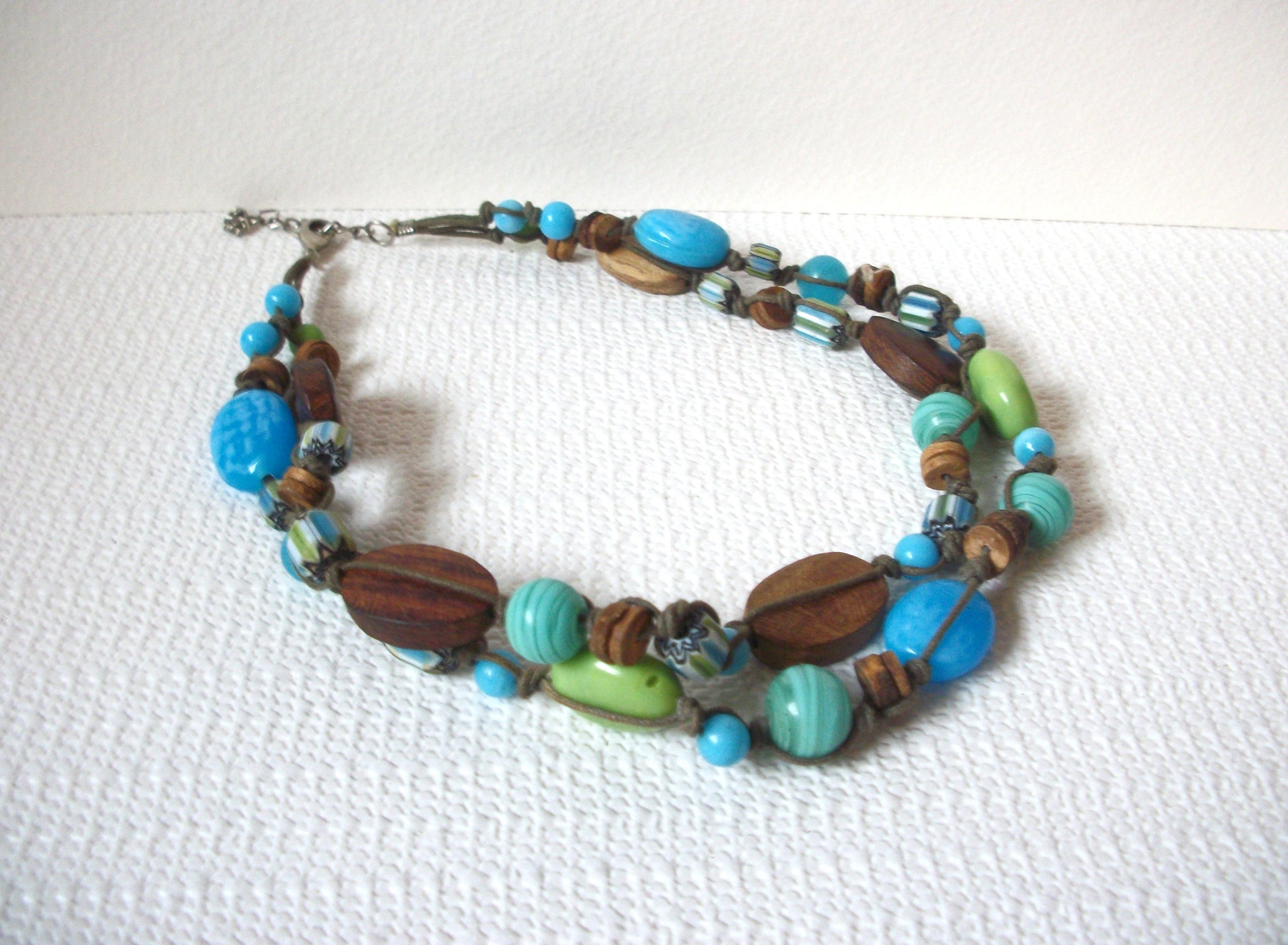 Vintage Bohemian Glass Wood Necklace 101620